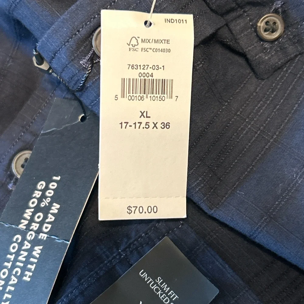 Banana Republic‎ Shirt Mens XL Blue Check Slim Untucked Fit Lightweight Cotton